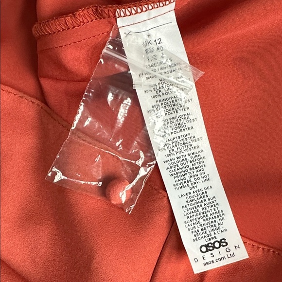 ASOS DESIGN satin drape high neck bodice midi dress in orange rust - Picture 7 of 7